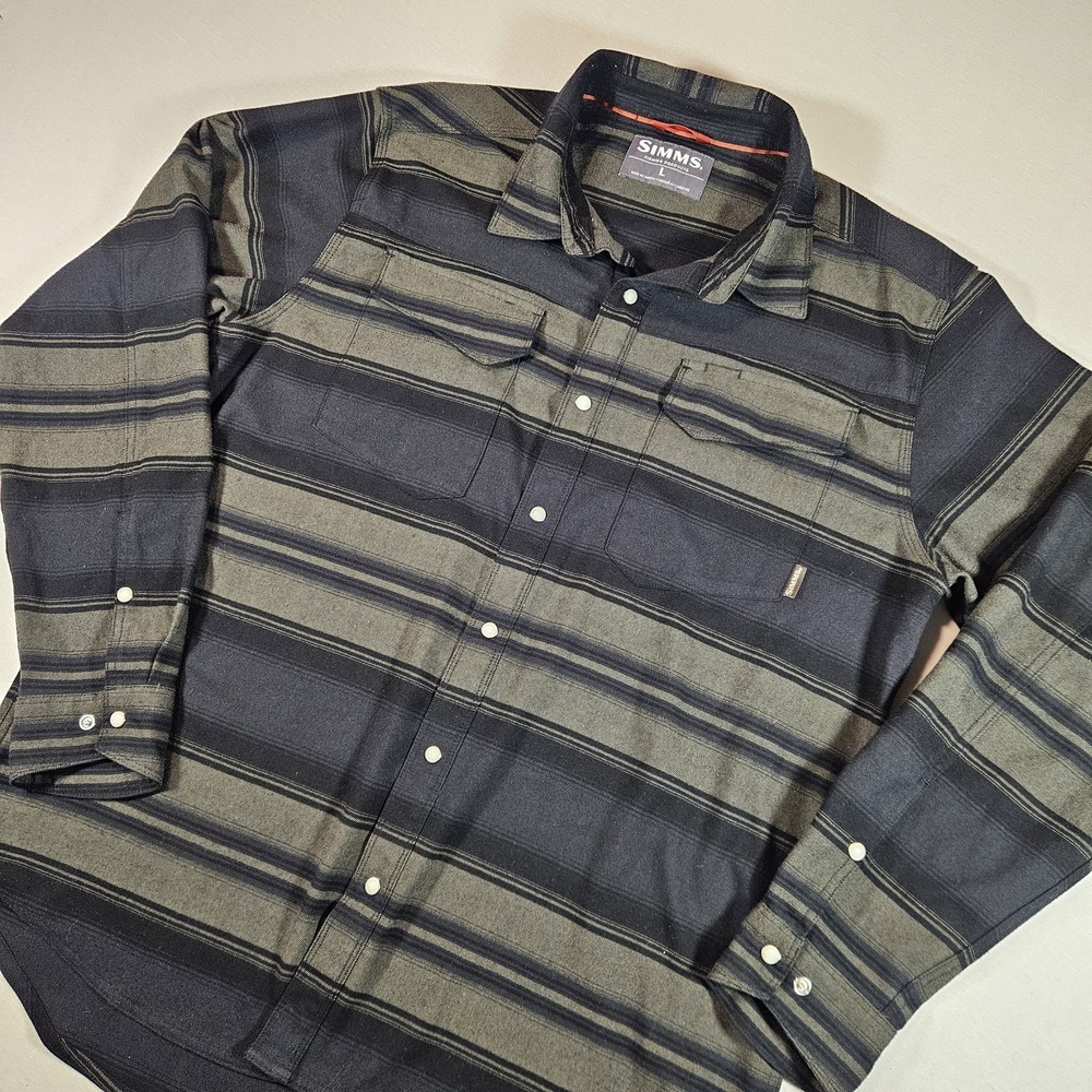 Simms Gallatin Flannel Shirt Mens L Pearl‎ Snap Fishing Western Coastal Cowboy